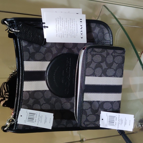 New! #2 Signature Jacquard with Coach Stripe Dempsey Crossbody & Matching Wallet - Picture 2 of 7